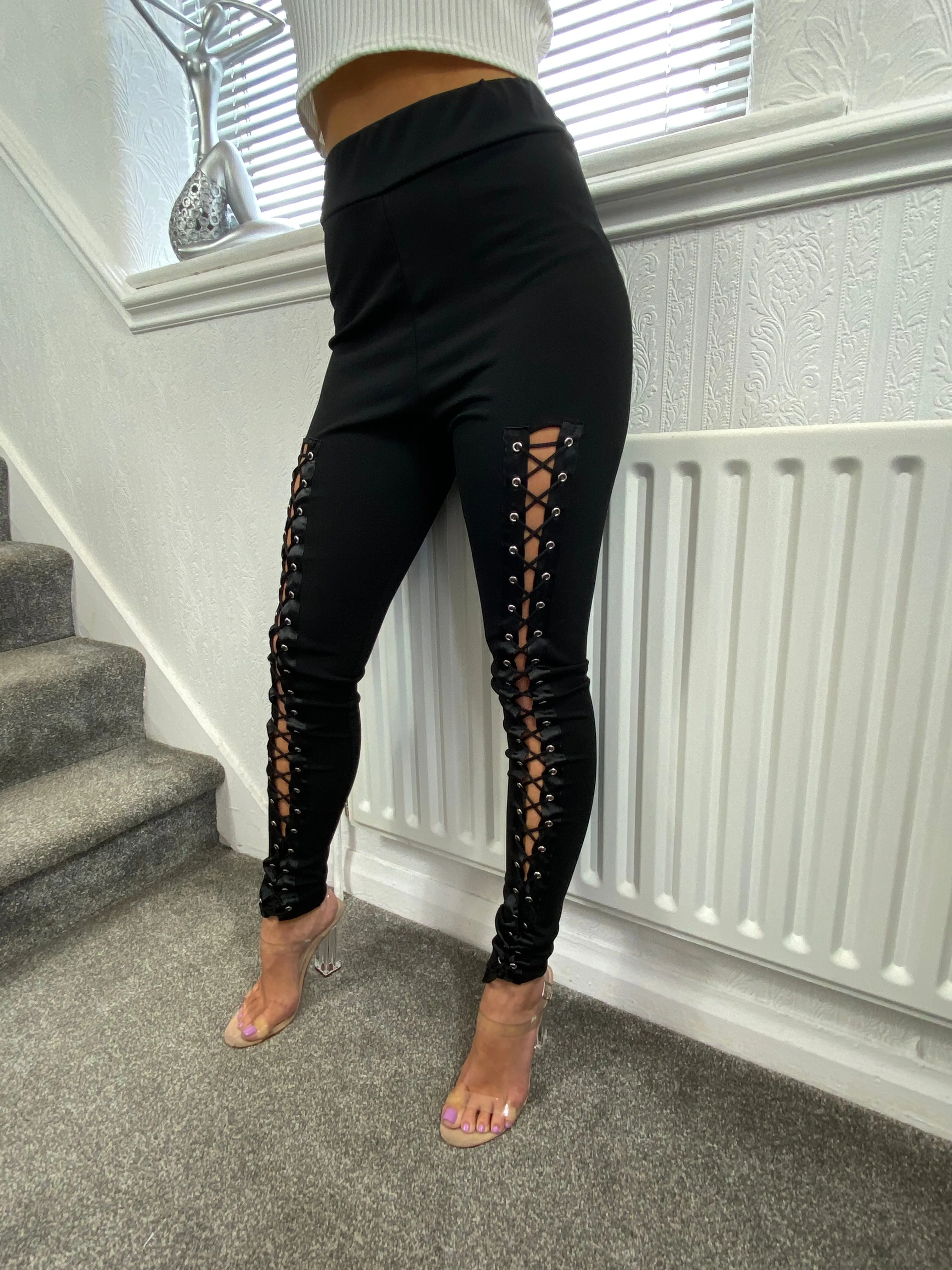 Black Lace Up Front Milani Leggings