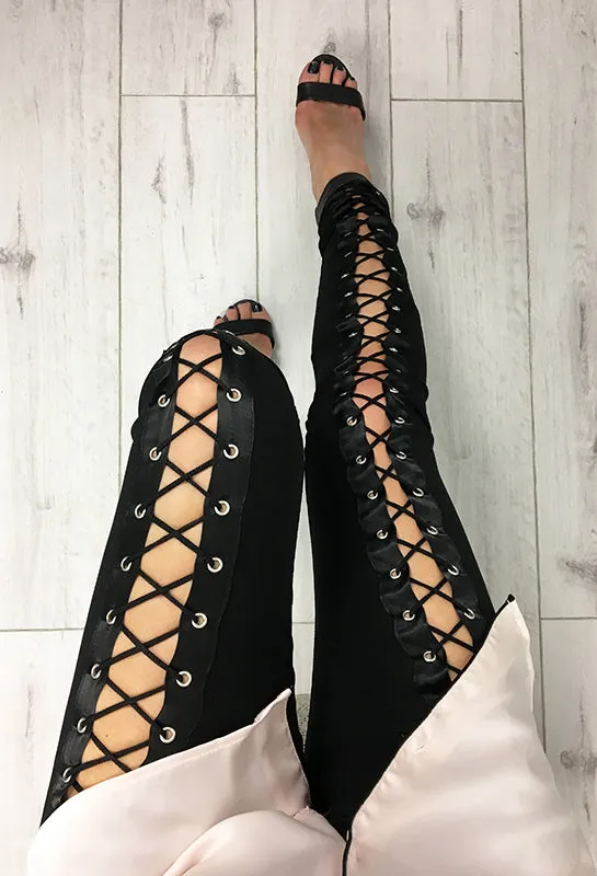 Black Lace Up Front Milani Leggings