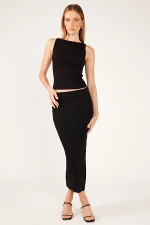 Black Lina Knit Midi Skirt