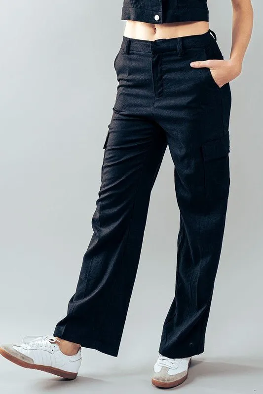 Black Linen Cargo Pants