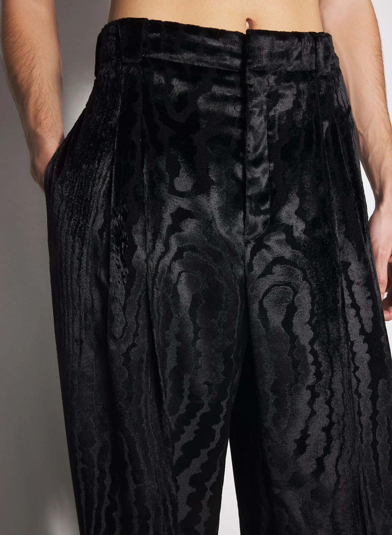 black moiré velvet trousers