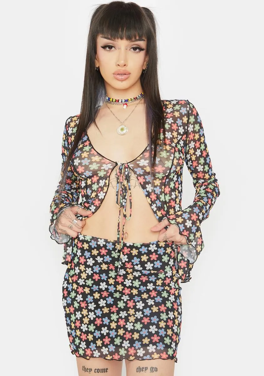 Black Multi Floral Mini Skirt