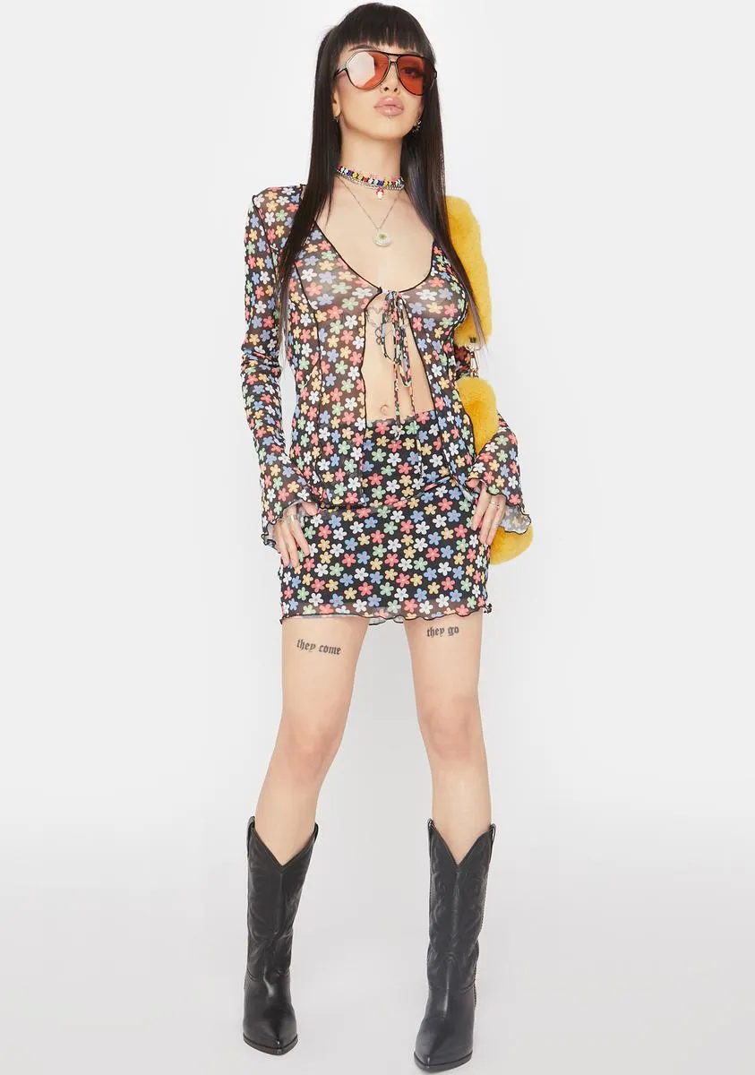 Black Multi Floral Mini Skirt