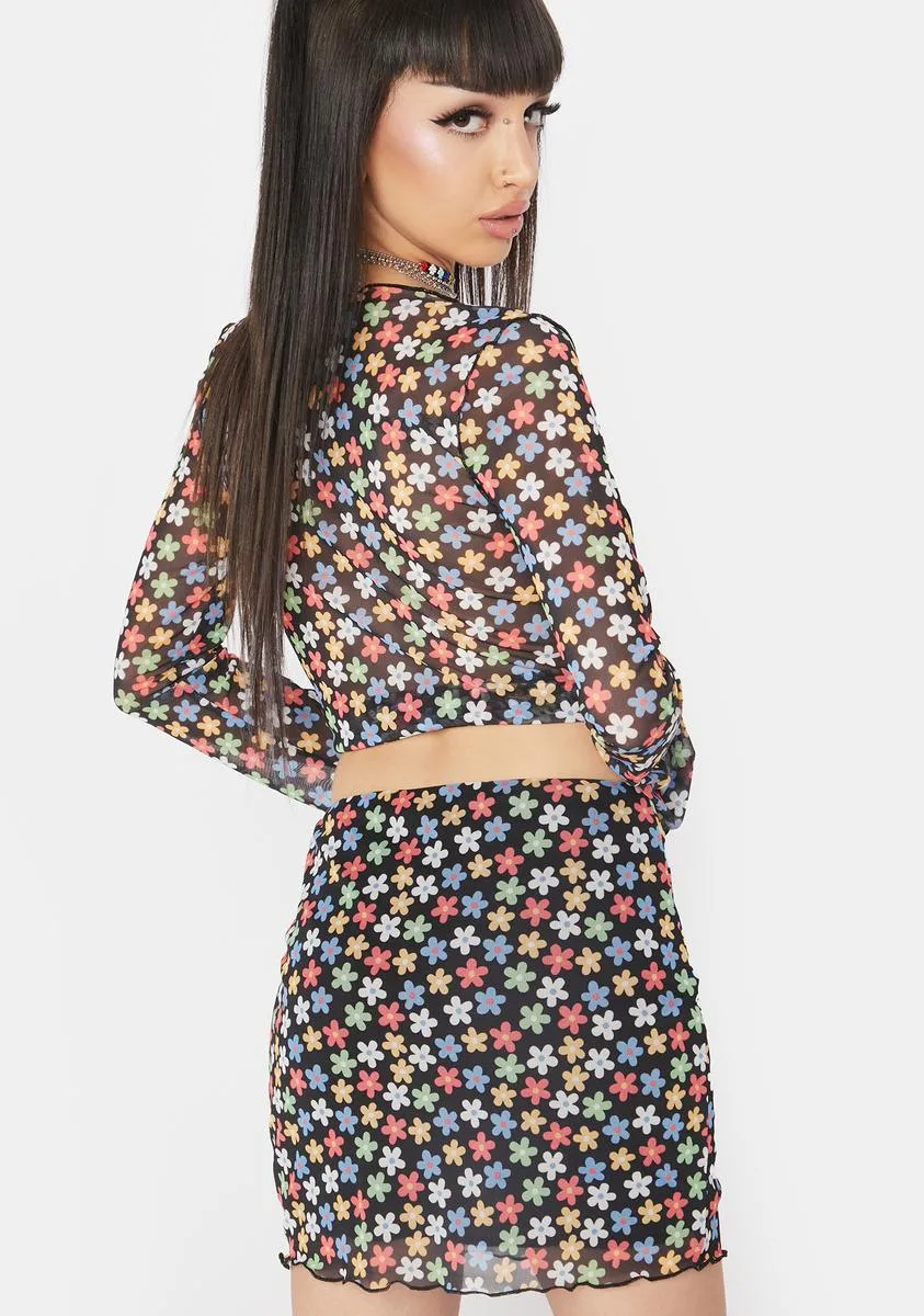 Black Multi Floral Mini Skirt
