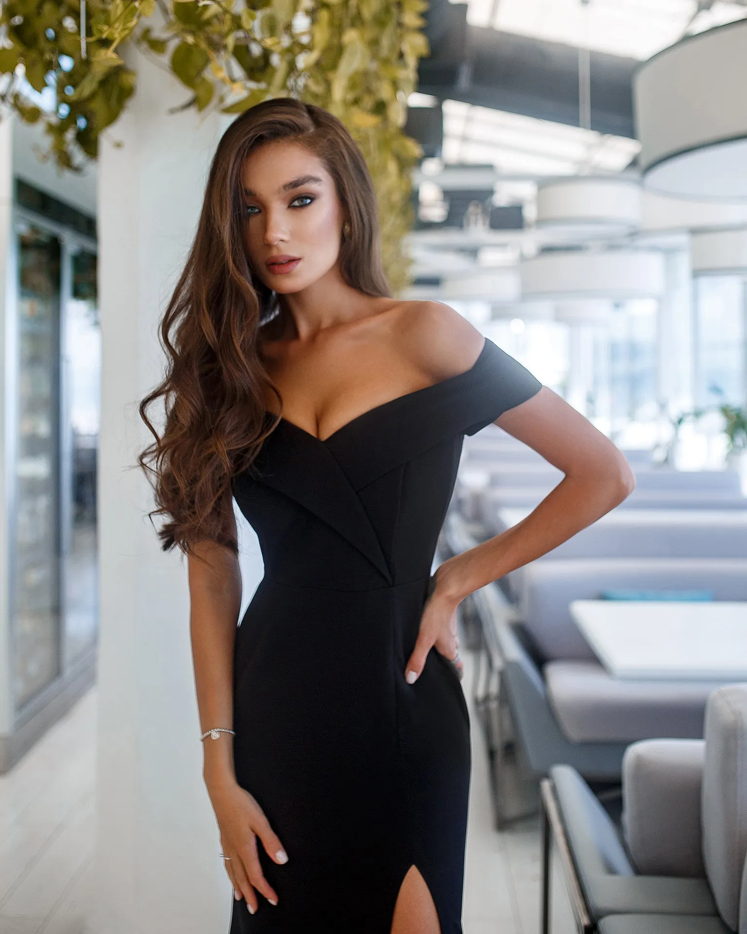 Black Off-The-Shoulder Maxi Dress