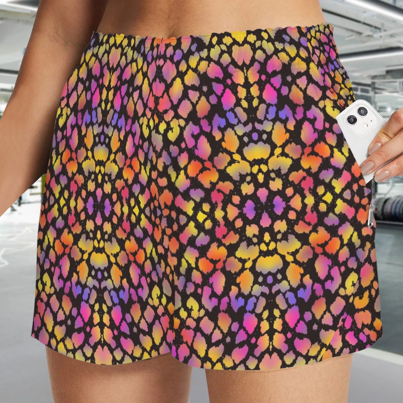 Black Pinky Leopard Zip Pocket Shorts up to 5 XL (FWS)