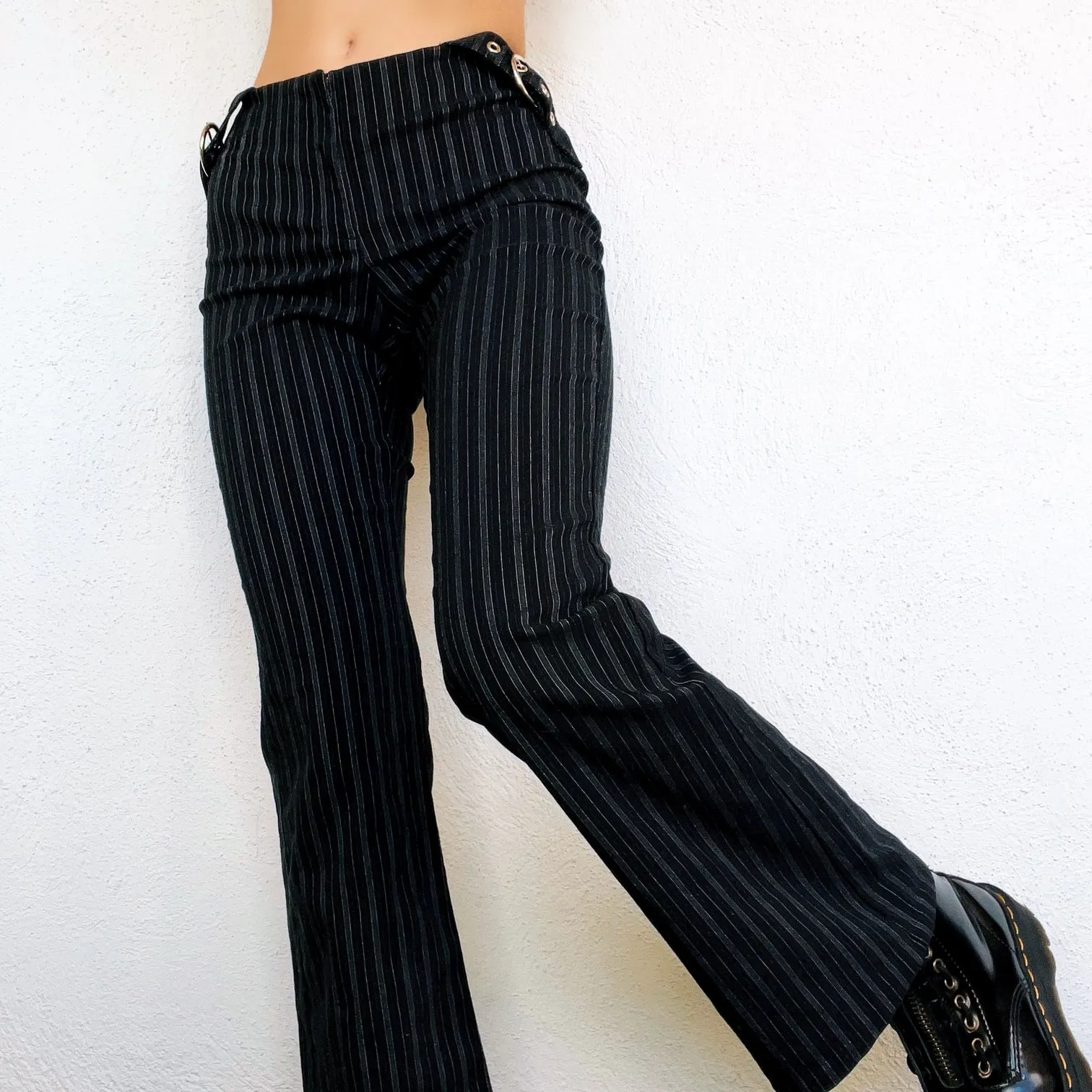 Black Pinstriped Buckle Pants