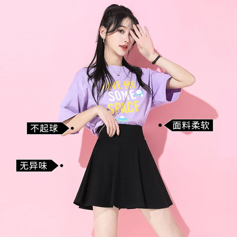 Black Pleated Women Gray Summer Plus Size High Waist White Skirt