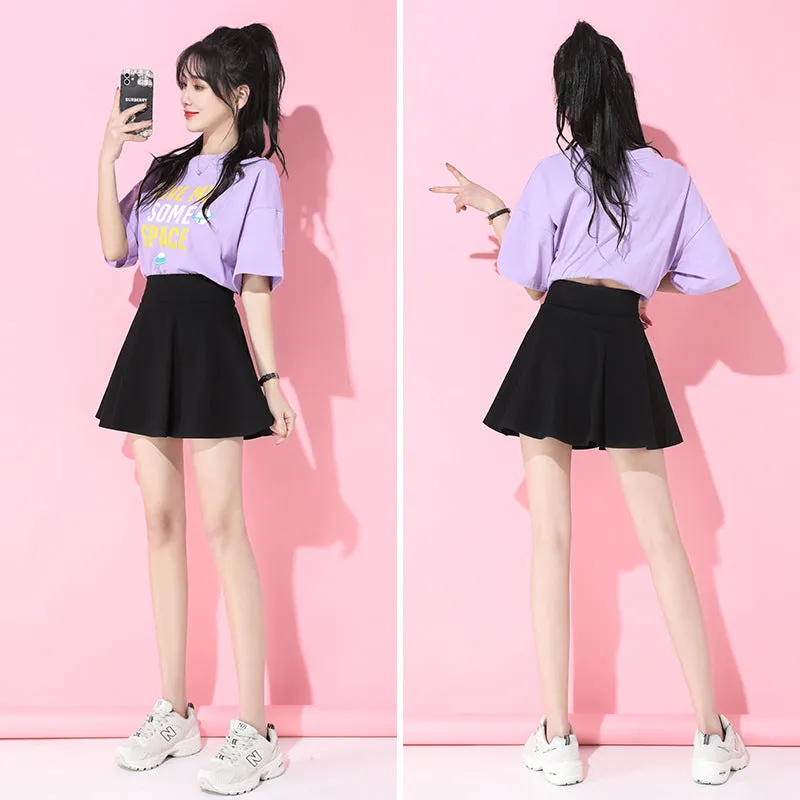 Black Pleated Women Gray Summer Plus Size High Waist White Skirt