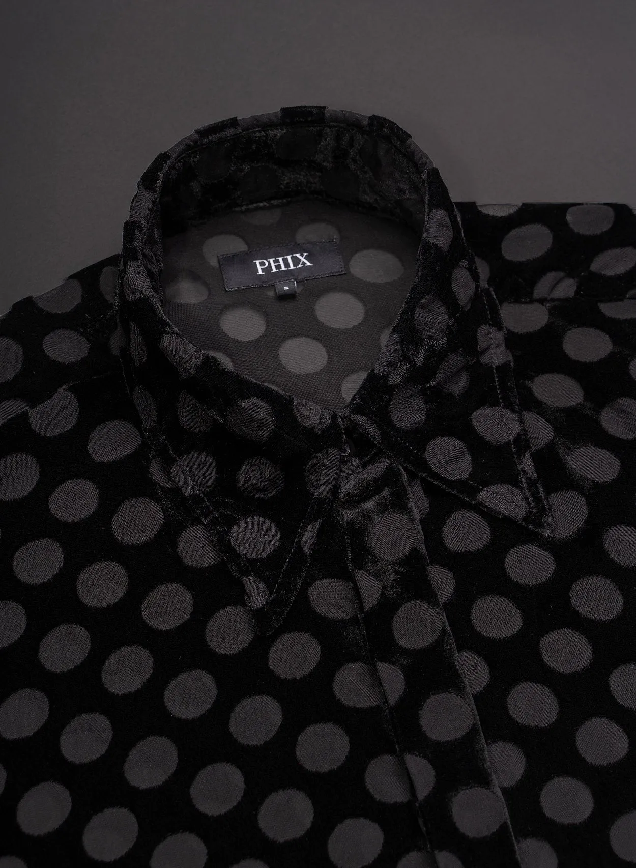 Black Semi-Sheer Velvet Polka Dot Shirt