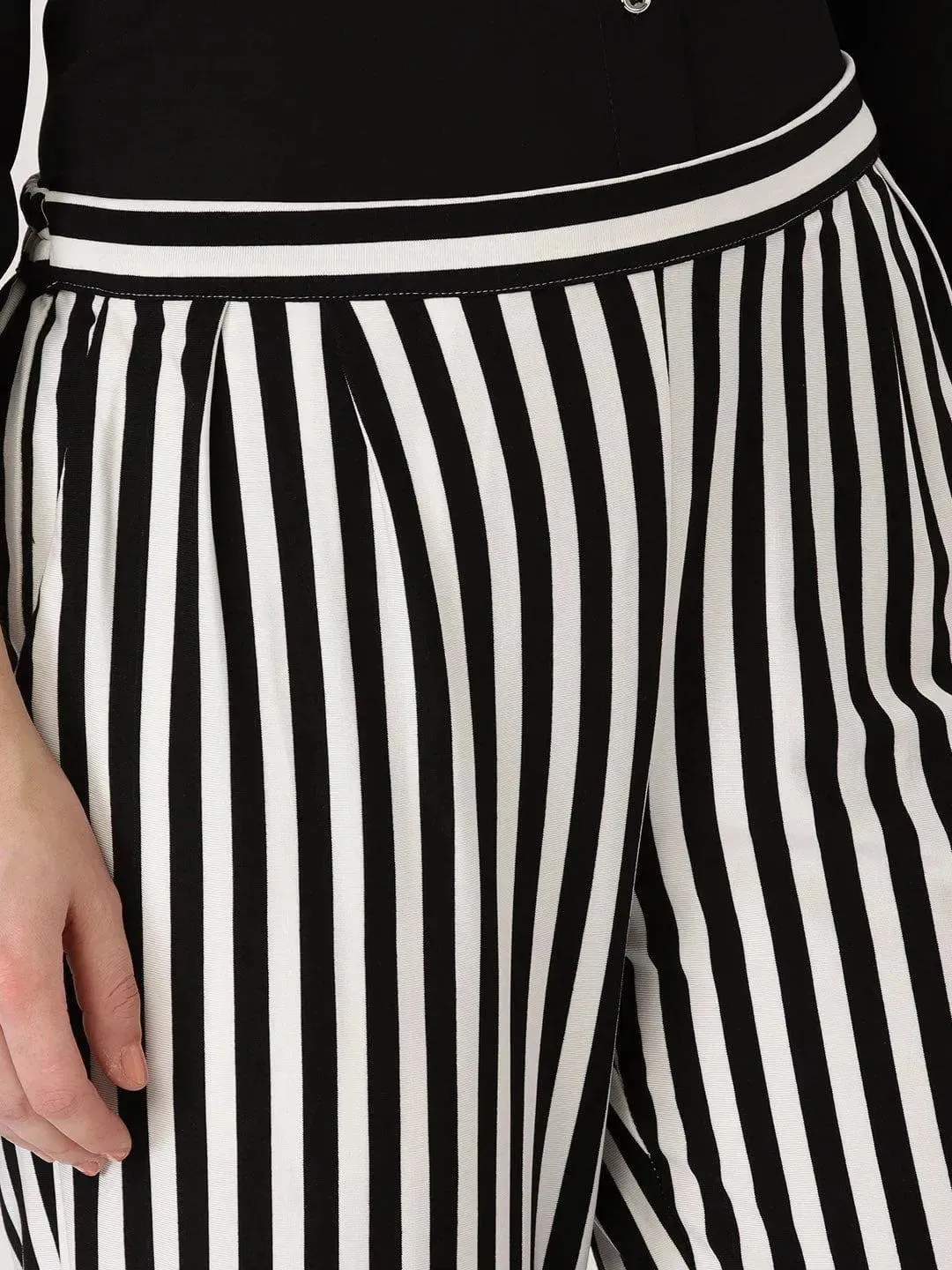 Black Striped Polyester Trousers