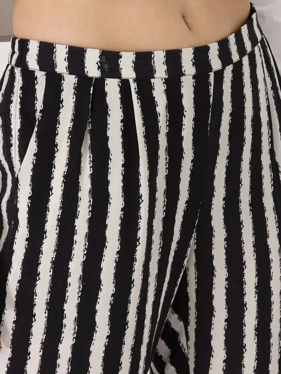 Black Striped Rayon Trousers