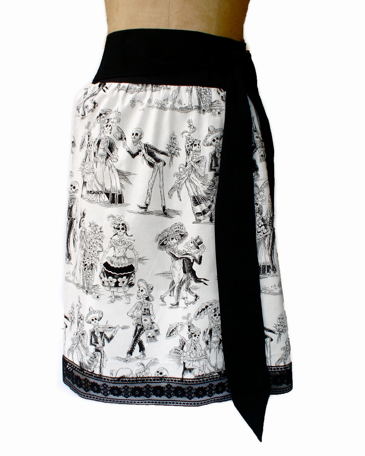 Double Stitched Black and White Day Of The Dead Inspired Skirt #S-TH720