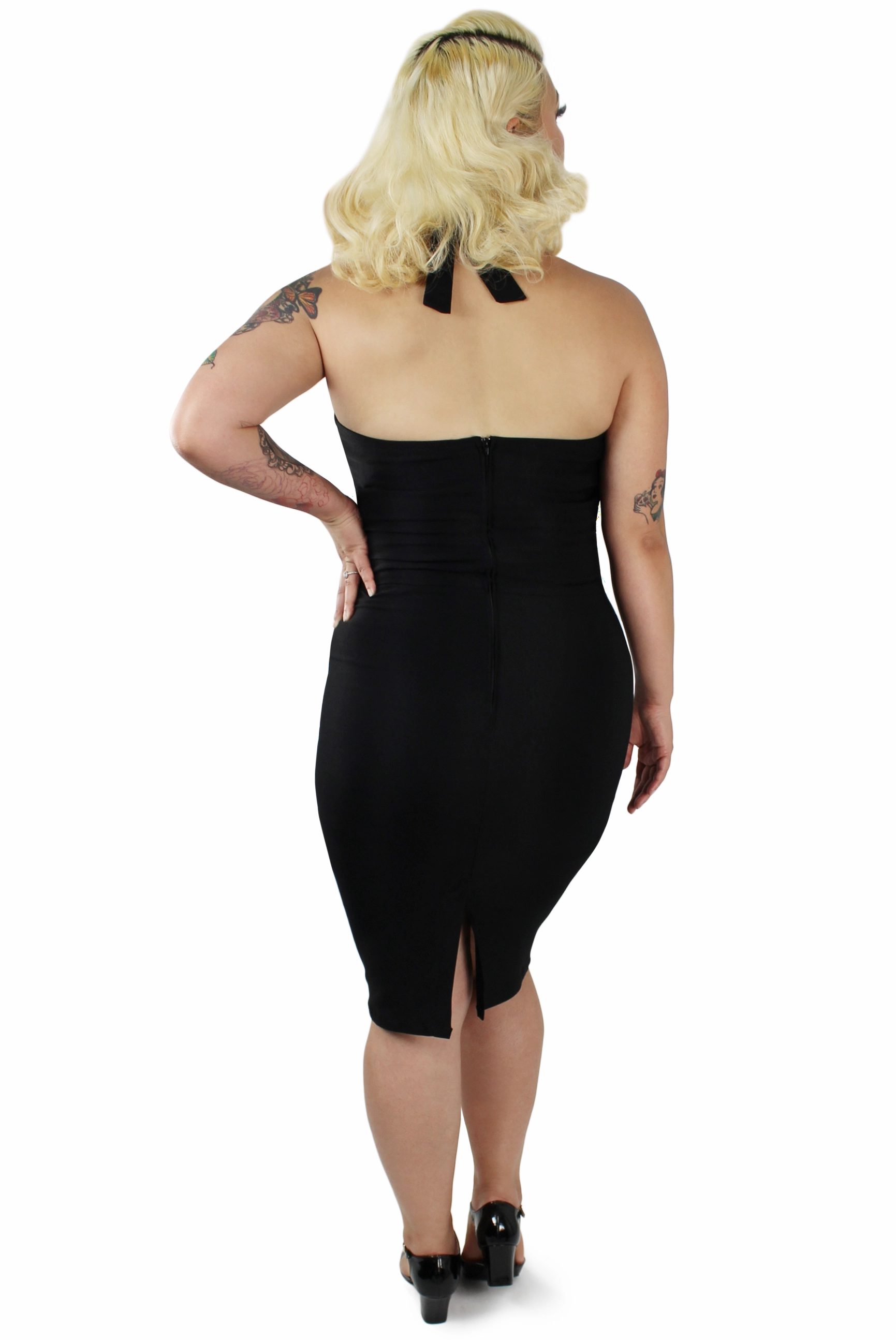 All Fit Style Side-Slit Black Criss Cross Fitted Dress XS-3XL #BCCFD