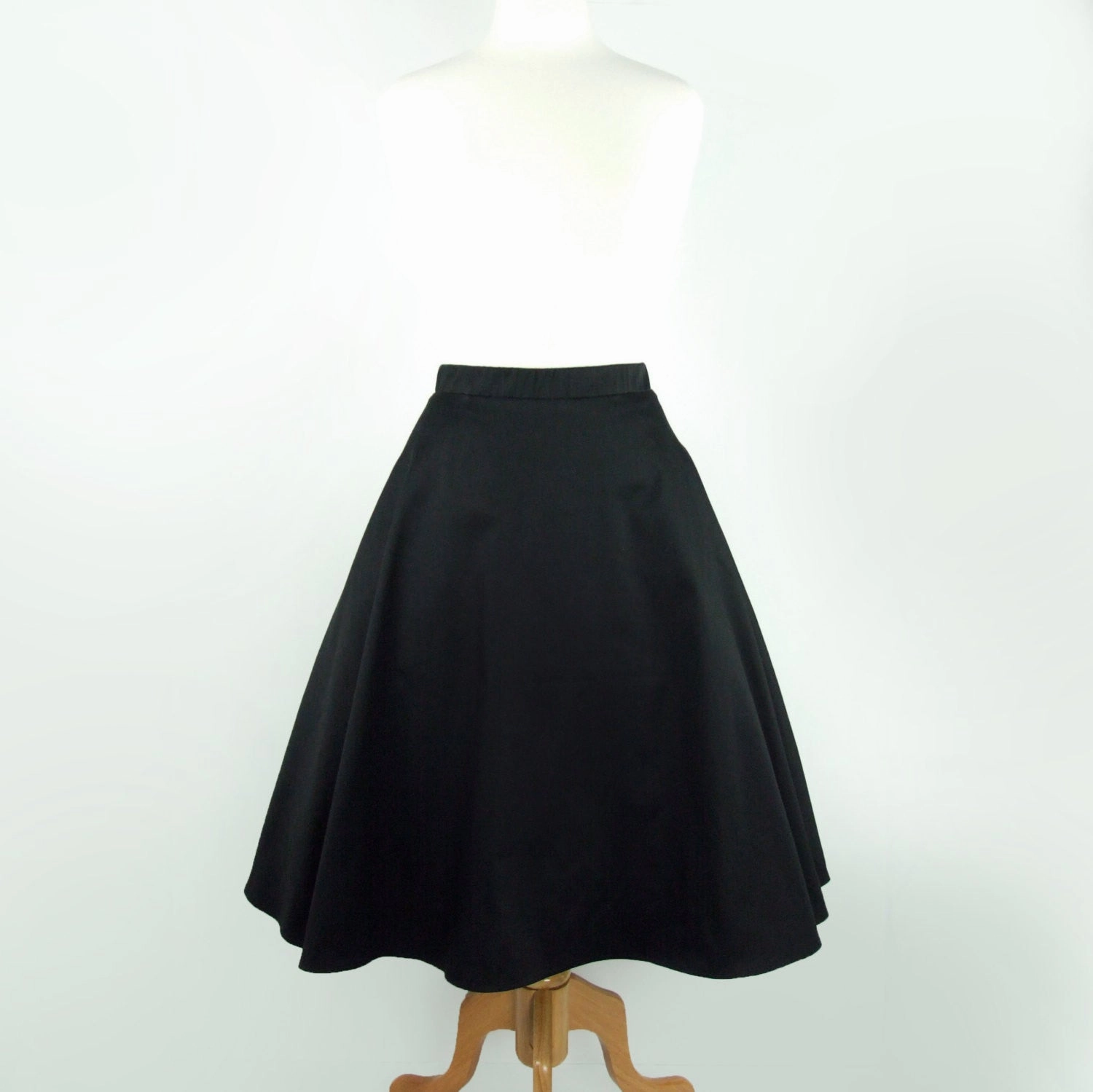 Double Stitched Tea length Black  Full  Circle  Skirt #FS-B643