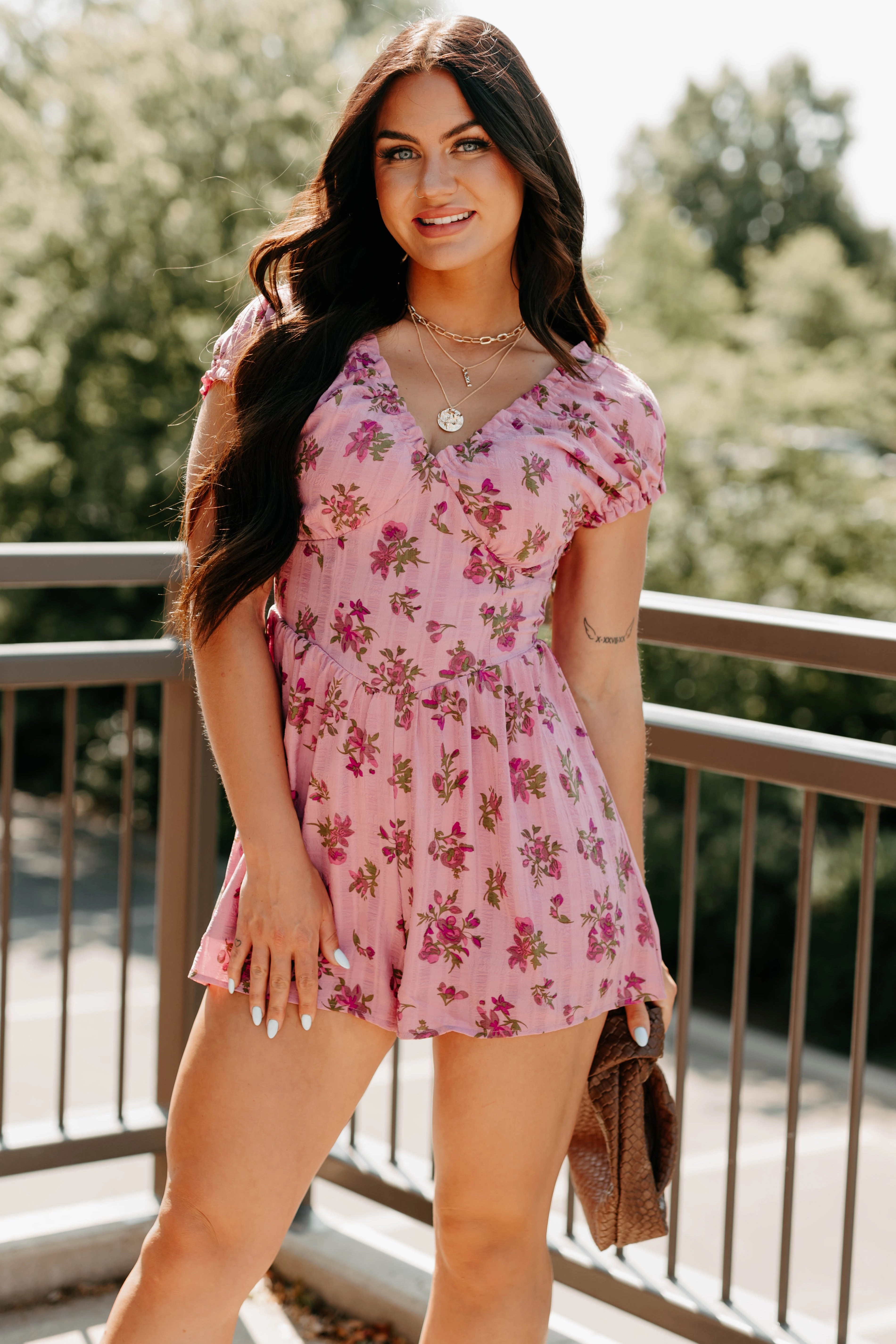 Bloom For You Short Sleeve Floral Romper (Pink) Grace Vibe
