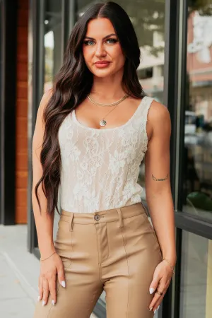 Printed Blouse Bloomed For You Sleeveless Lace Bodysuit (Cream)