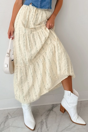 Blossom Babe Floral Tiered Maxi Skirt (Ivory) Glamorous Appeal