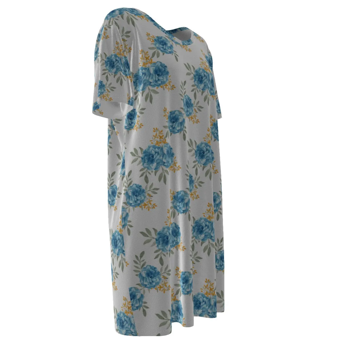 Blue Floral Cotton Bohemian Women Dress 
