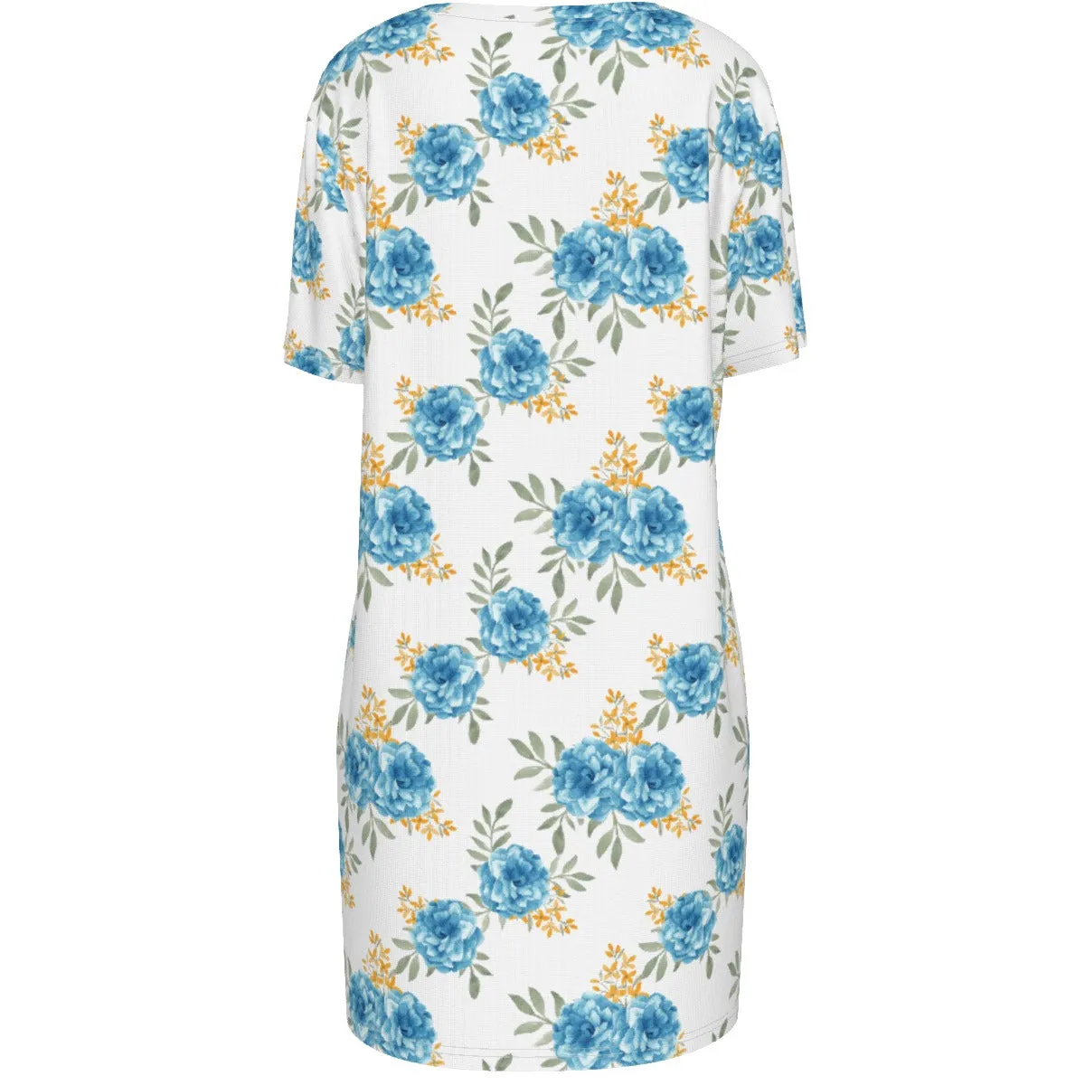 Blue Floral Cotton Bohemian Women Dress 