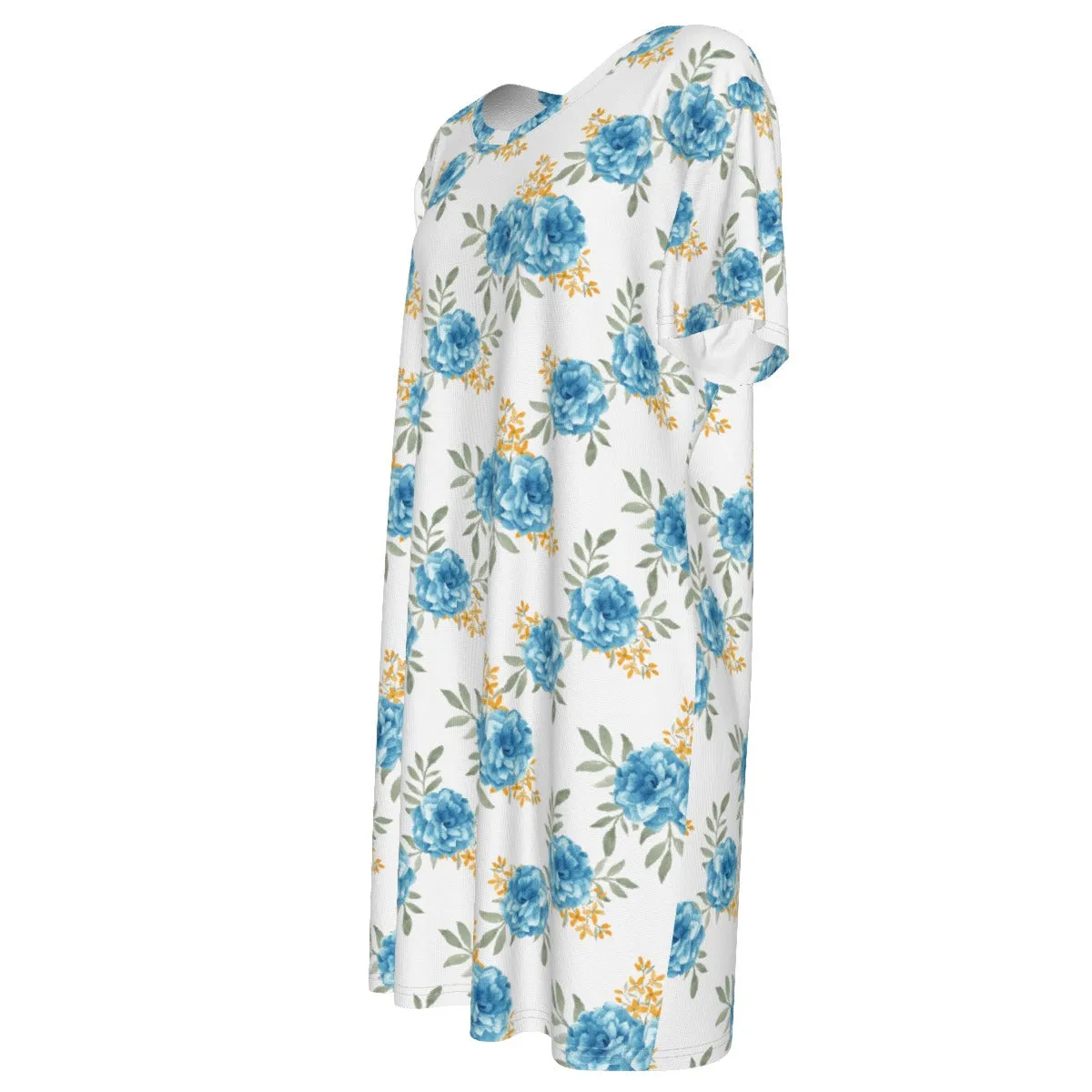 Blue Floral Cotton Bohemian Women Dress 