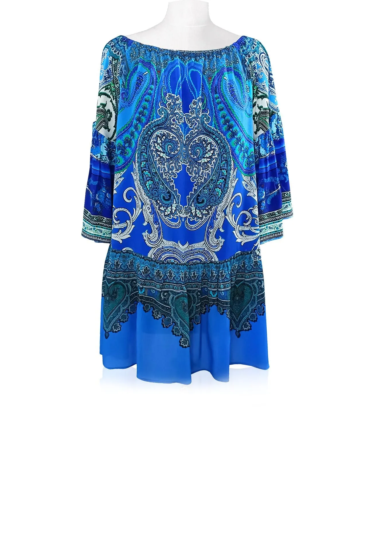 Blue Off Shoulder Short Dress