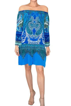 Blue Off Shoulder Short Dress