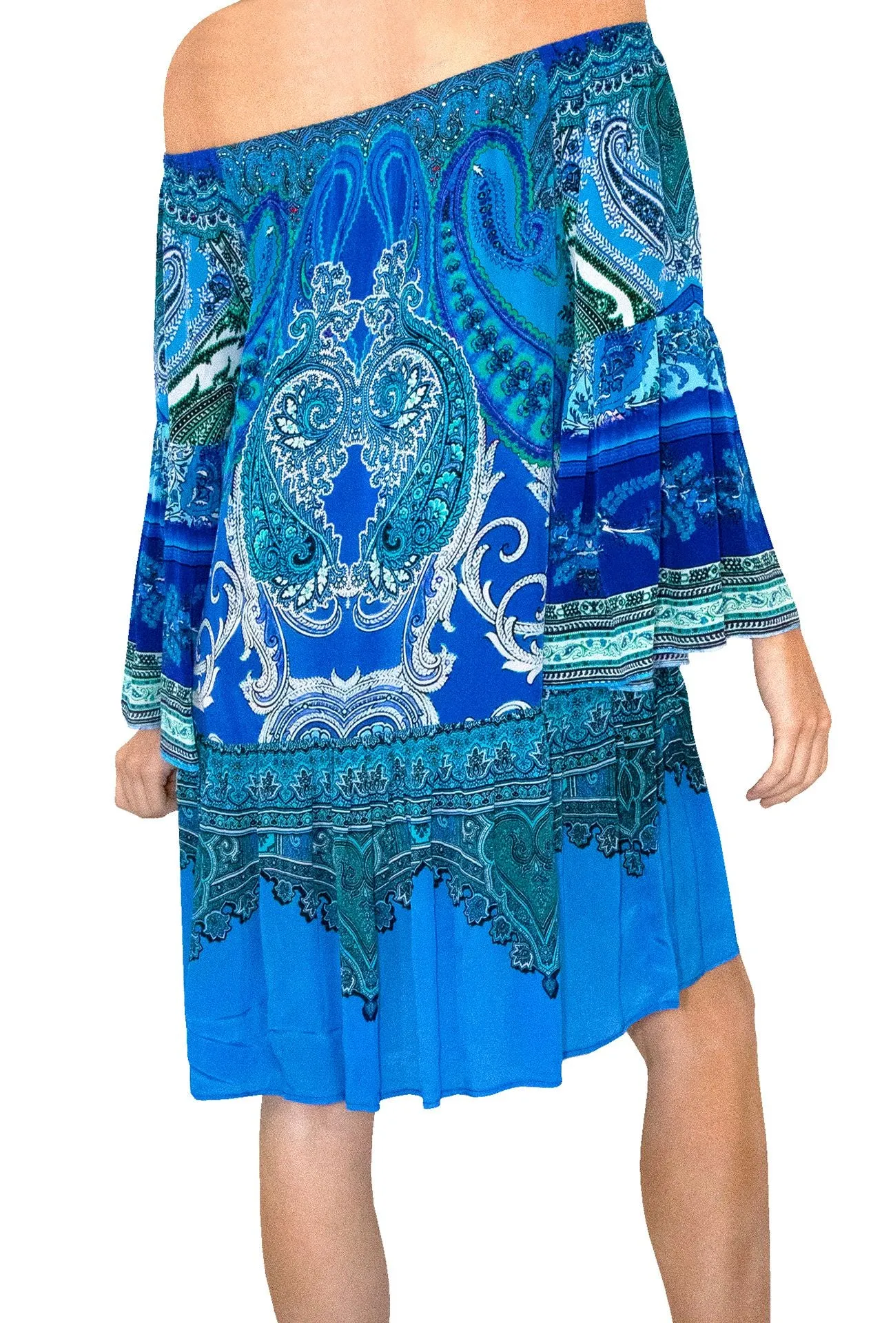 Blue Off Shoulder Short Dress
