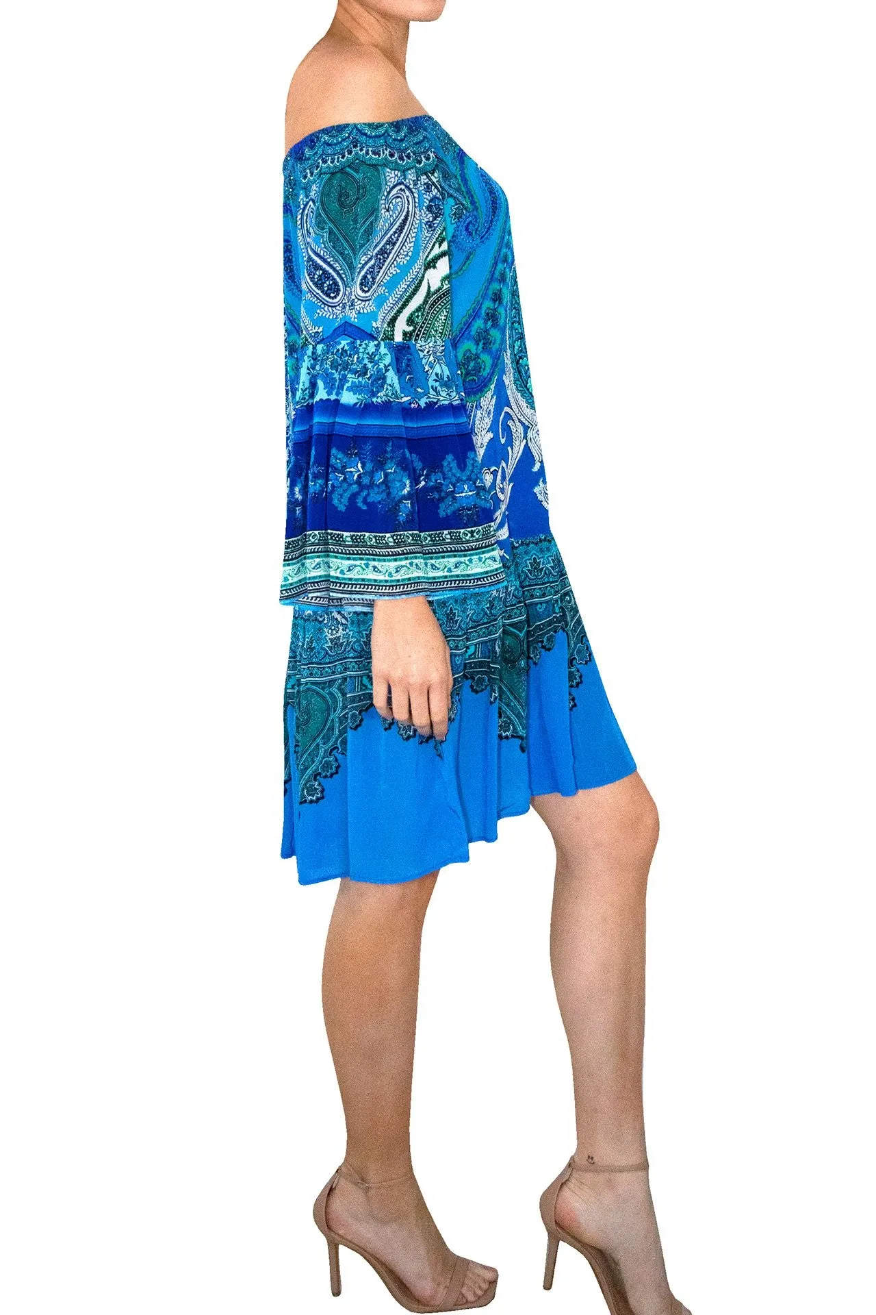 Blue Off Shoulder Short Dress