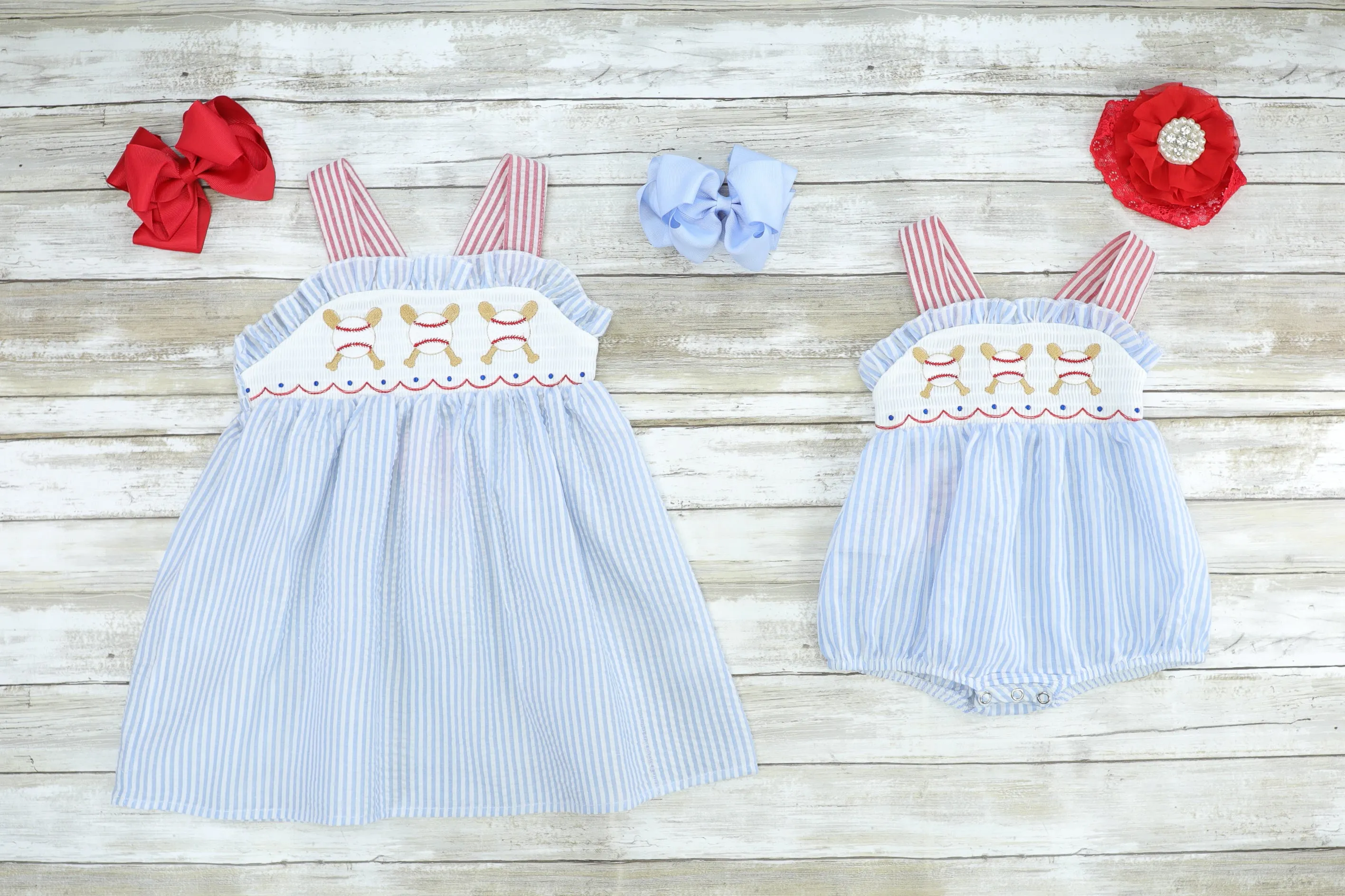 Blue Pinstriped Baseball Dress