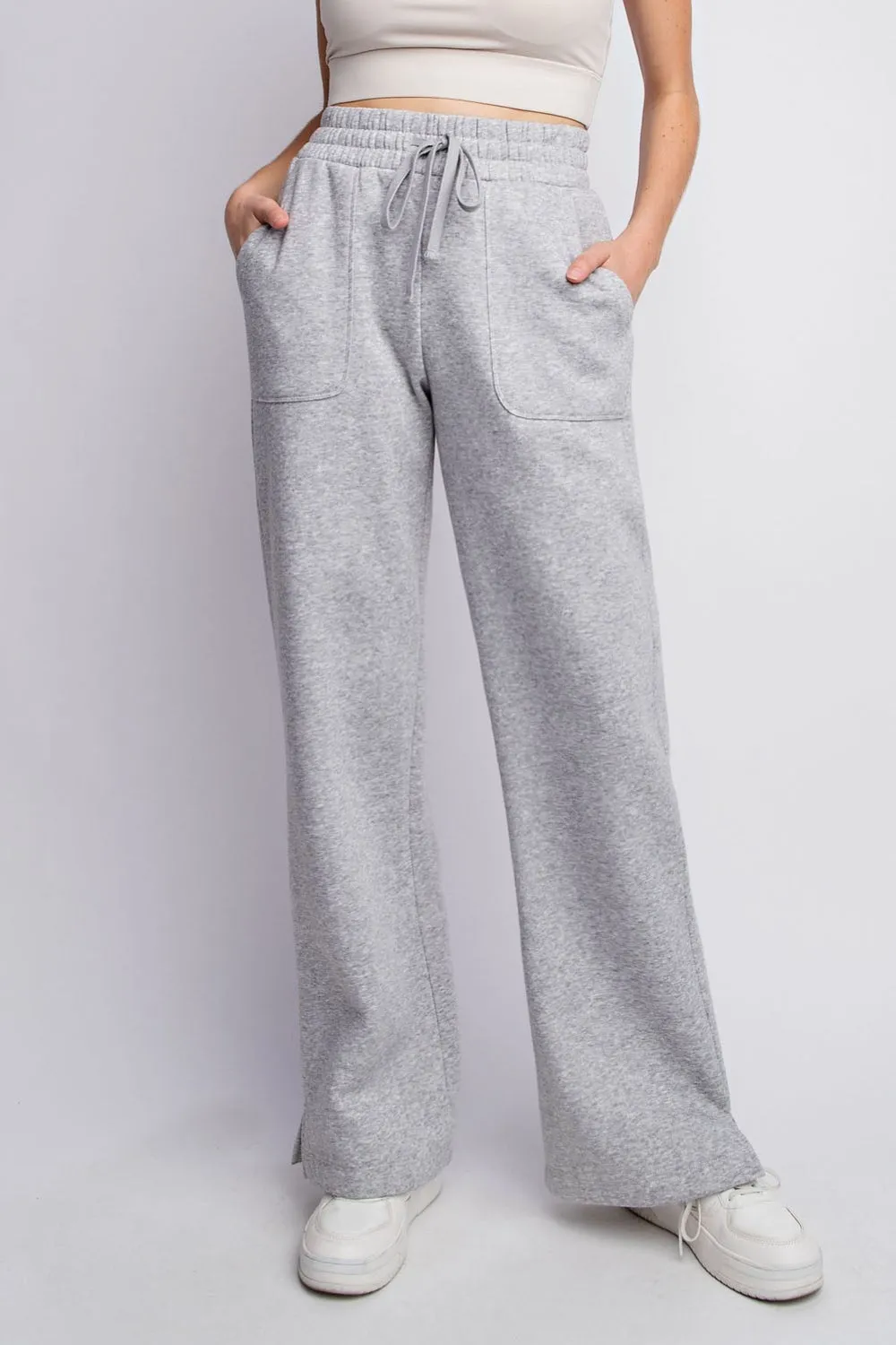 Blue Zone Planet |  Faith Apparel Full Size Drawstring Straight Leg Slit Sweatpants
