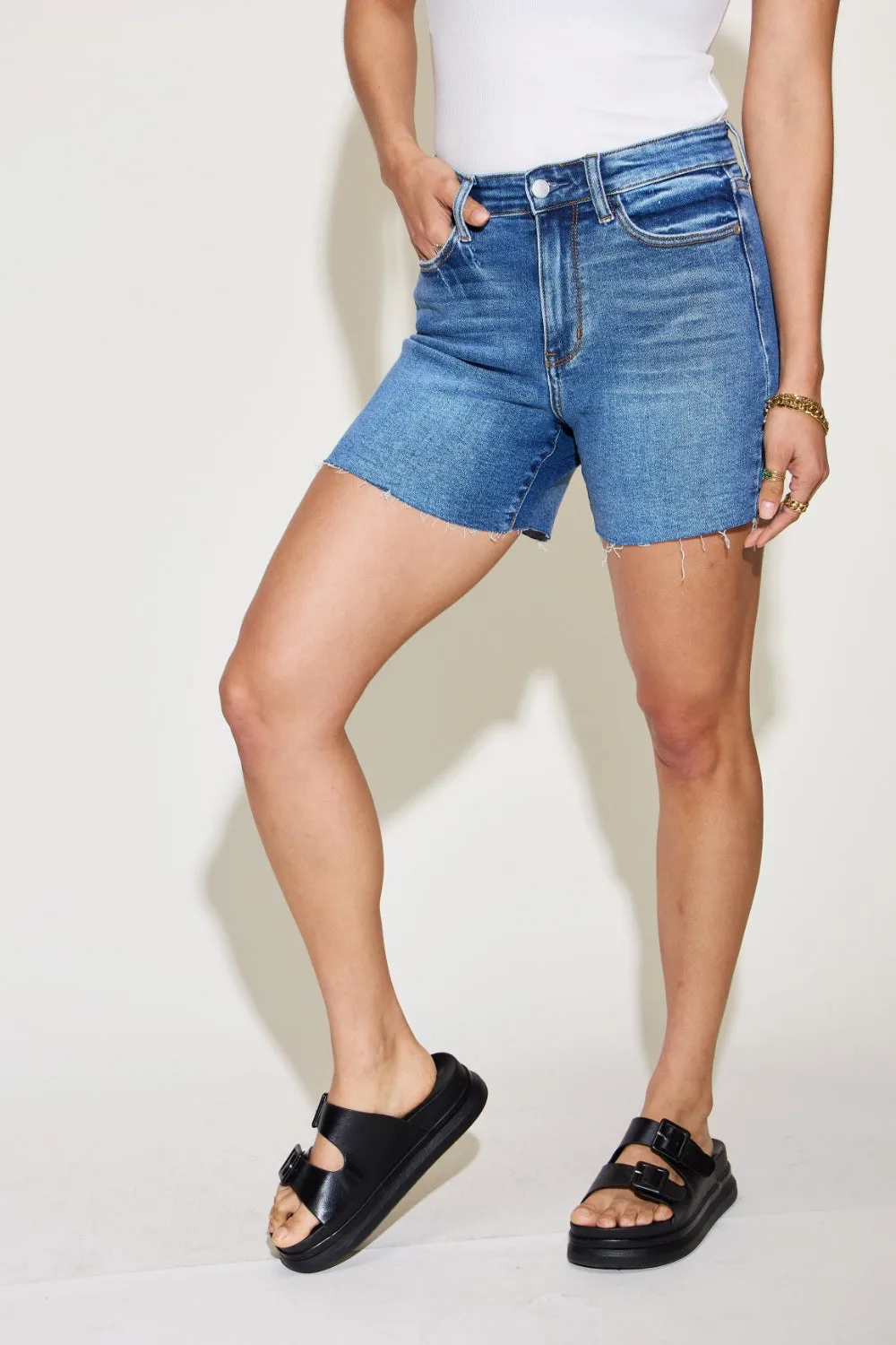 Blue Zone Planet |  Judy Blue Full Size High Waist Slim Denim Shorts