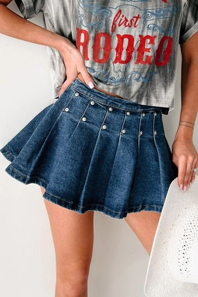 Lightweight Material Cozy Tones Boastful Generation Gatlin Pleated Mini Skirt (Denim)