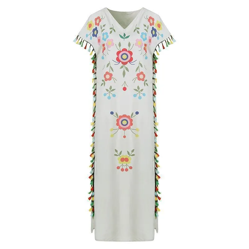 Bohemian Tassel Printed Dress Long Dress