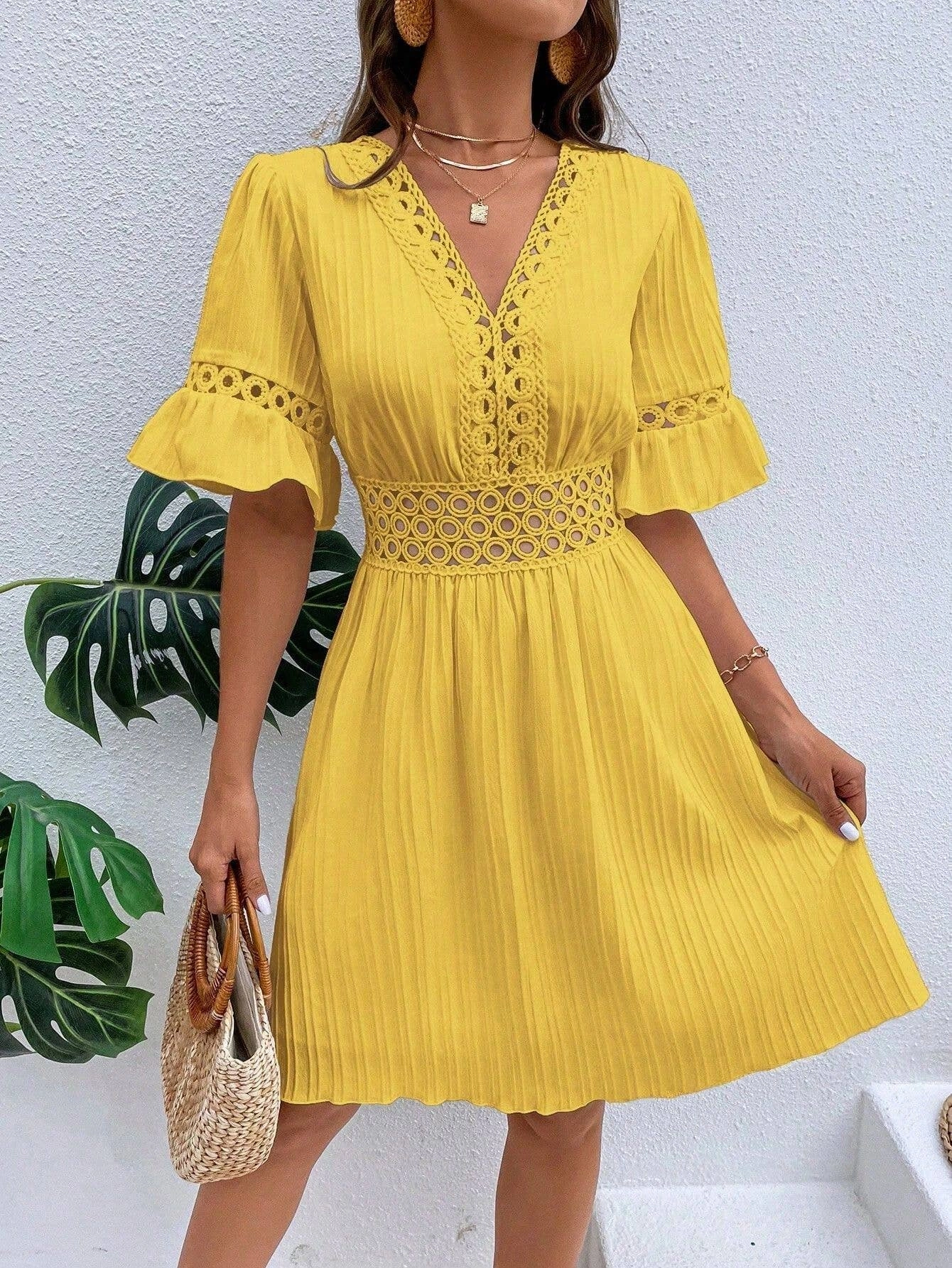 Feminine Style Fit Clean Bohemian Casual Ruffle Dress_CWDSD4029