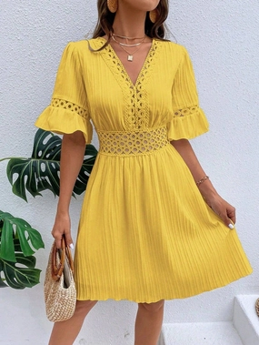 Feminine Style Fit Clean Bohemian Casual Ruffle Dress_CWDSD4029