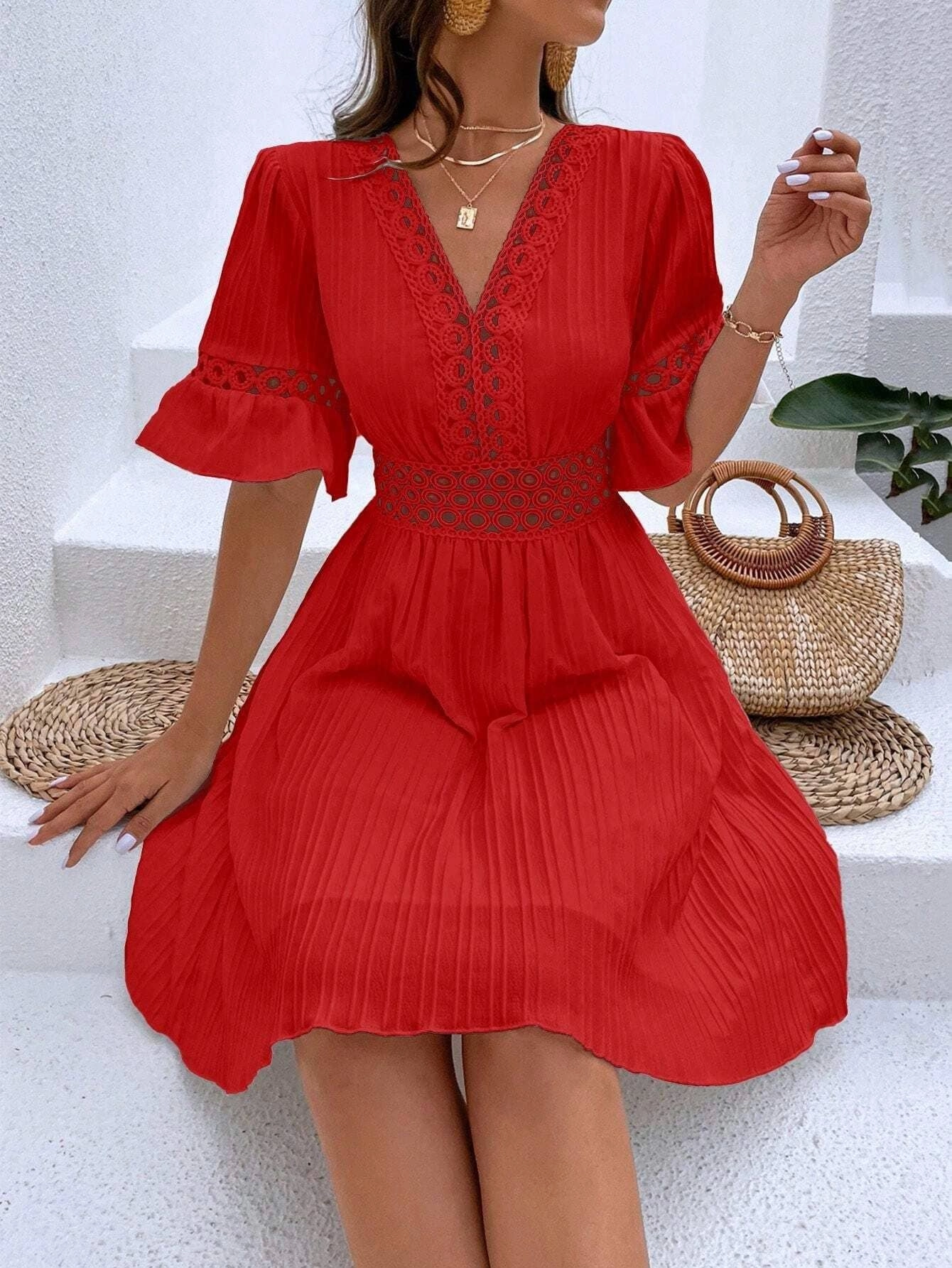 Hidden-Pocket Bohemian Casual Ruffle Dress_CWDSD4029