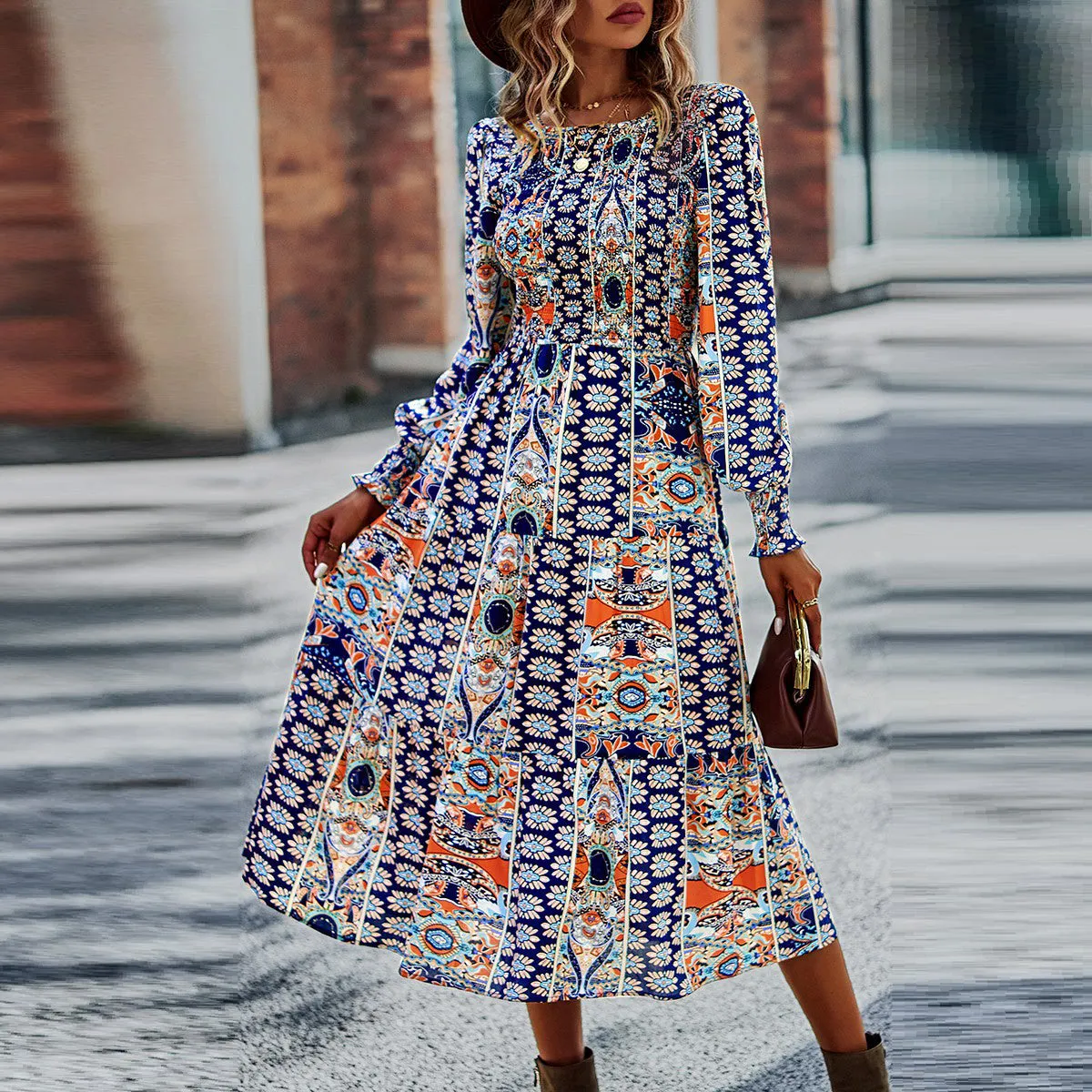 Boho-Boho Print Midi Dress