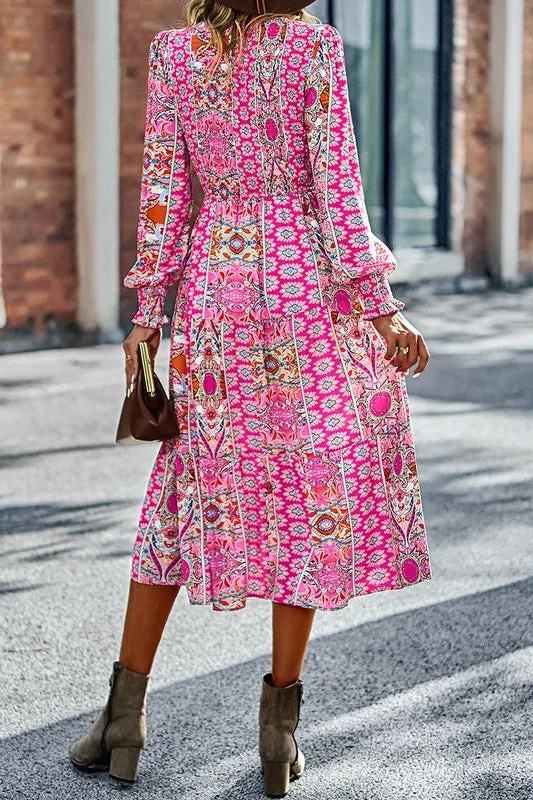 Boho-Boho Print Midi Dress
