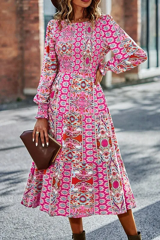 Boho-Boho Print Midi Dress