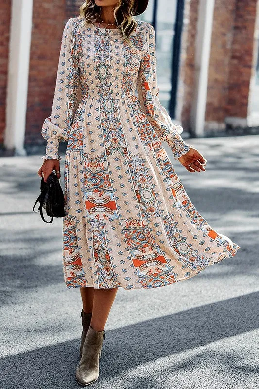 Boho-Boho Print Midi Dress