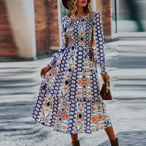 Boho-Boho Print Midi Dress
