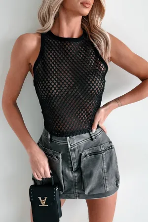 Boho Dreaming Lattice Mesh Crop Tank (Black) ElasticTrimming