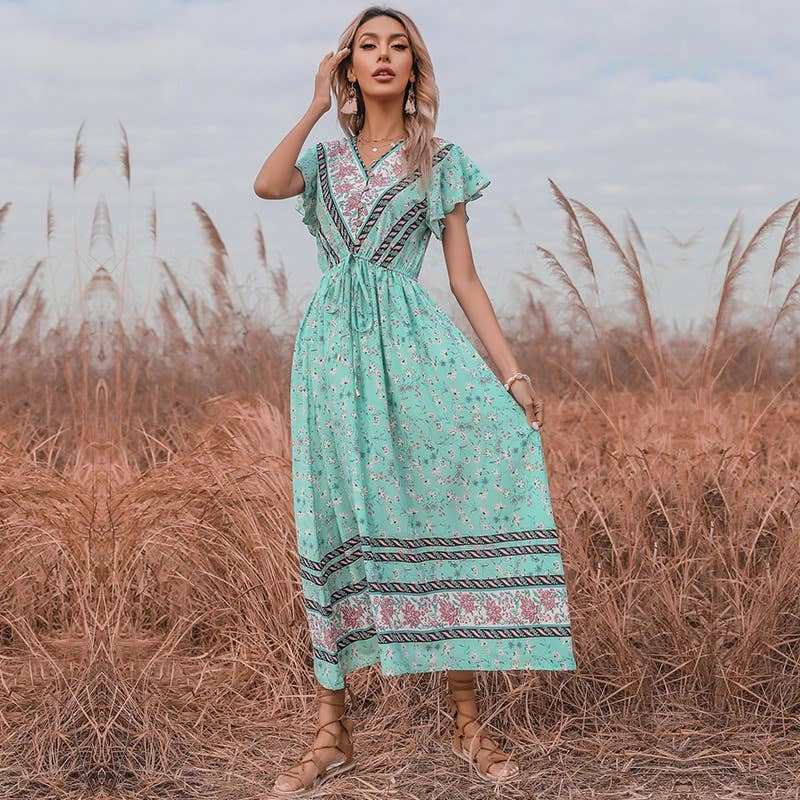 Smart And Comfortable Relaxed Style Wear BOHO FROCK WITH RUFFLED SLEEVES_CWDMD1955