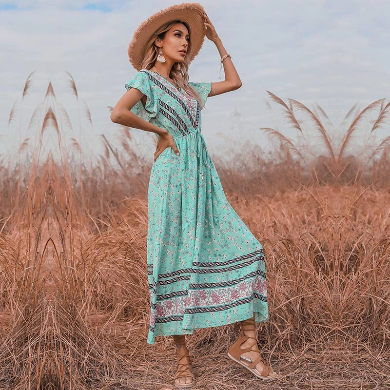 BOHO FROCK WITH RUFFLED SLEEVES_CWDMD1955 Convertible-Style