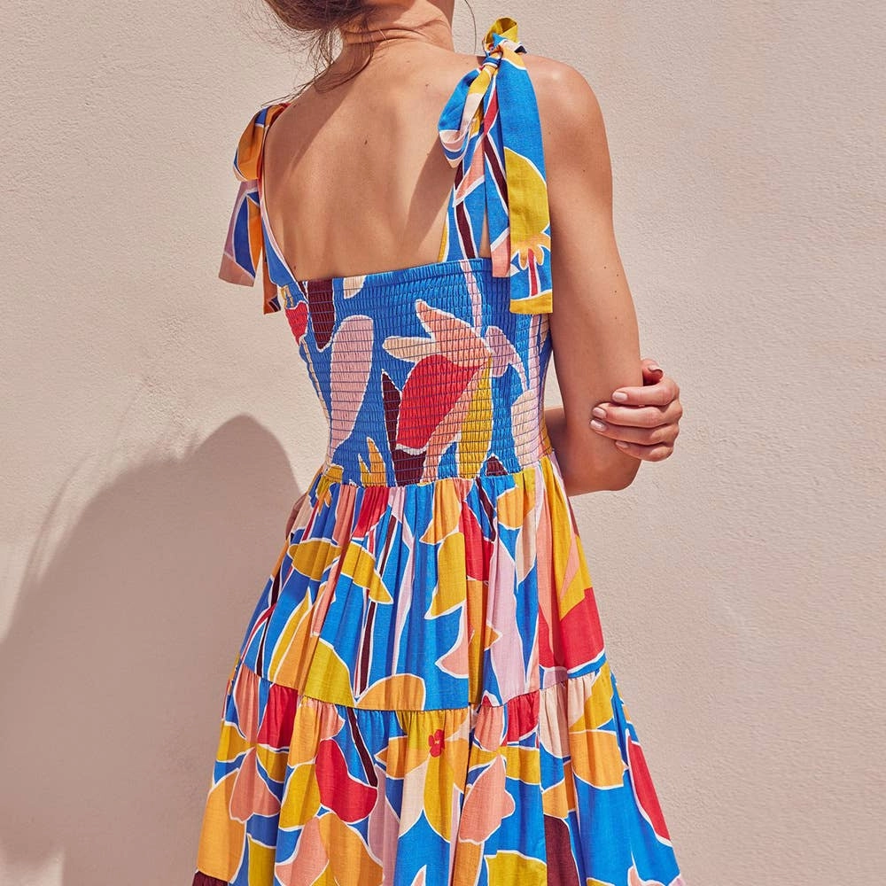 relaxed shape Textured Flow BOHO PRINT TEA BREAK FRENCH WRAP DRESS_CWDMD2380