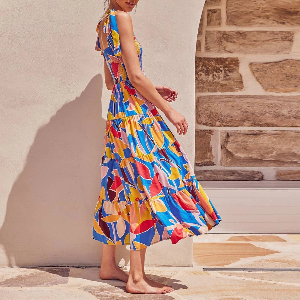 Velvet-Sleeve BOHO PRINT TEA BREAK FRENCH WRAP DRESS_CWDMD2380