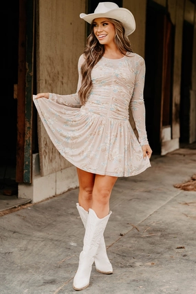 Sweet As Summer Floral Ruched Mini Dress (Blush) Mermaid-Hem Cool Fabric