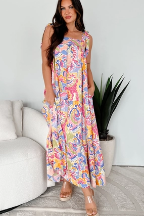 Brunch In Bali Tie-Shoulder Paisley Maxi Dress (Multi) All-day style