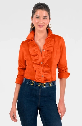 Gretchen Scott Ruffle Rumble Top in Orange Pure Motion